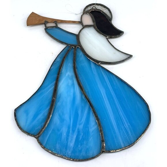 Stained Glass Angel Wall Hanging Trumpet Horn Copper Christmas 9" Tall Vtg - Picture 5 of 7